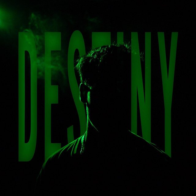 Destiny cover art: the word DESTINY in acid green block capitals across a black frame, with Stephen Mathes in silhouette in front of it