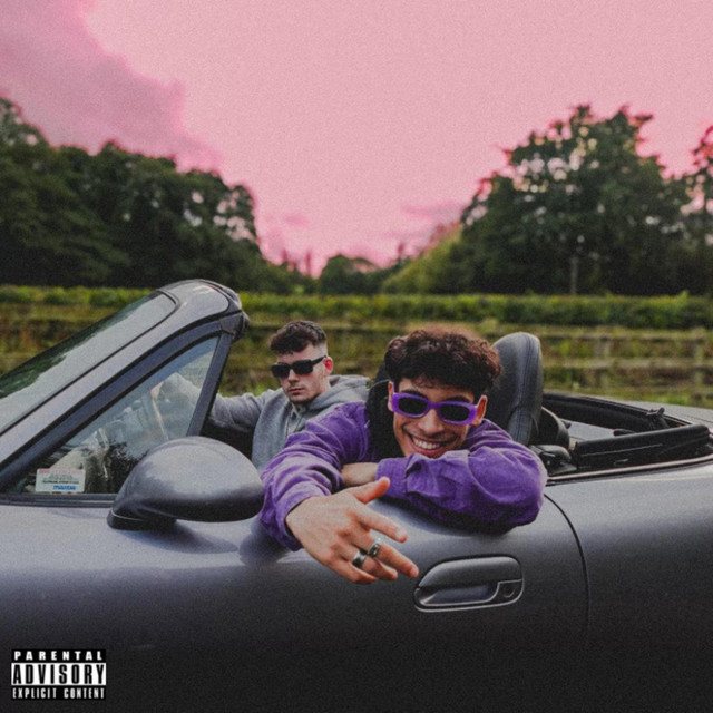 Ride or Die cover art: two figures leaning out of a black convertible in a green field under a bright pink sky
