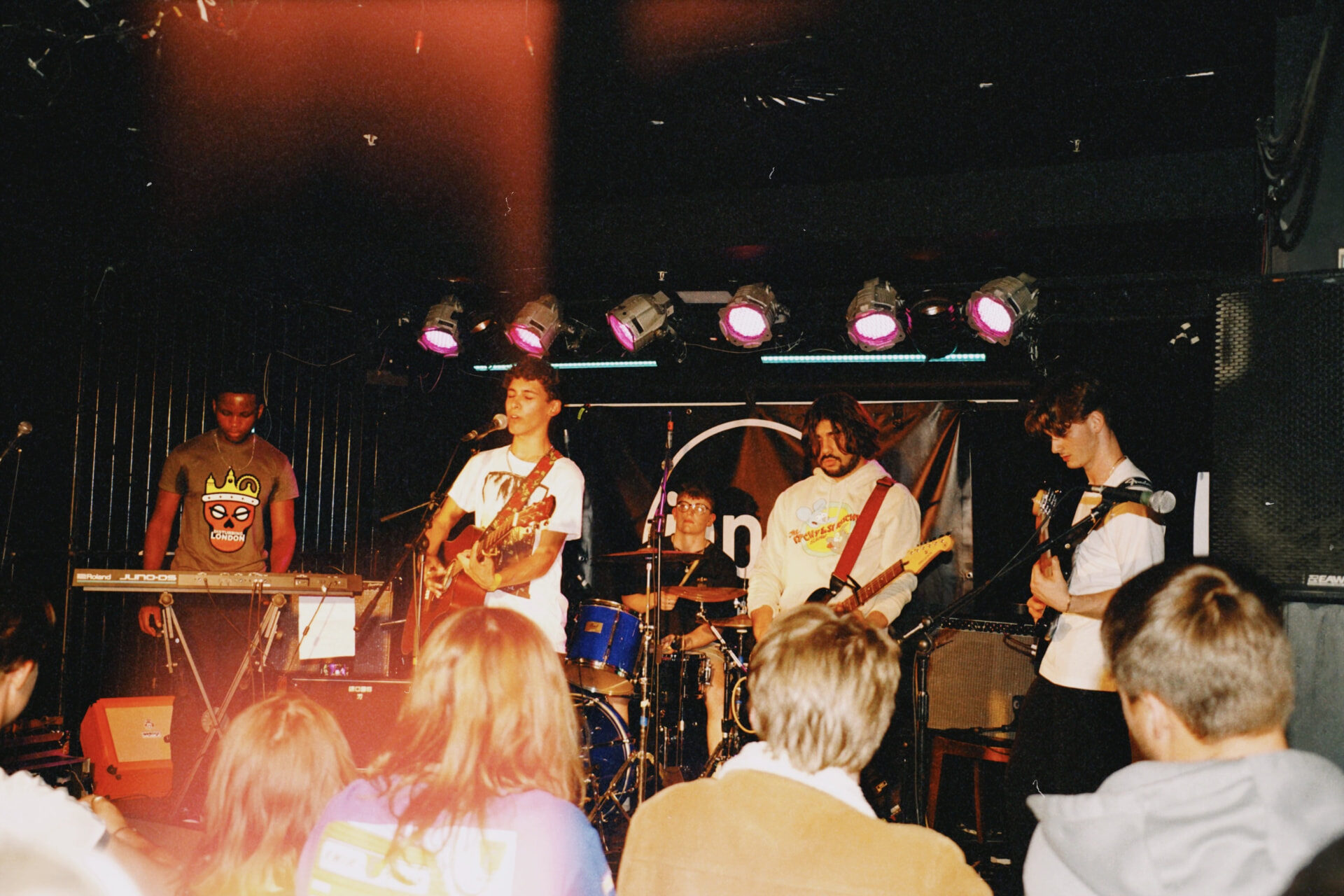 Stephen Mathes and his five-piece band playing to a close crowd at Camden Assembly